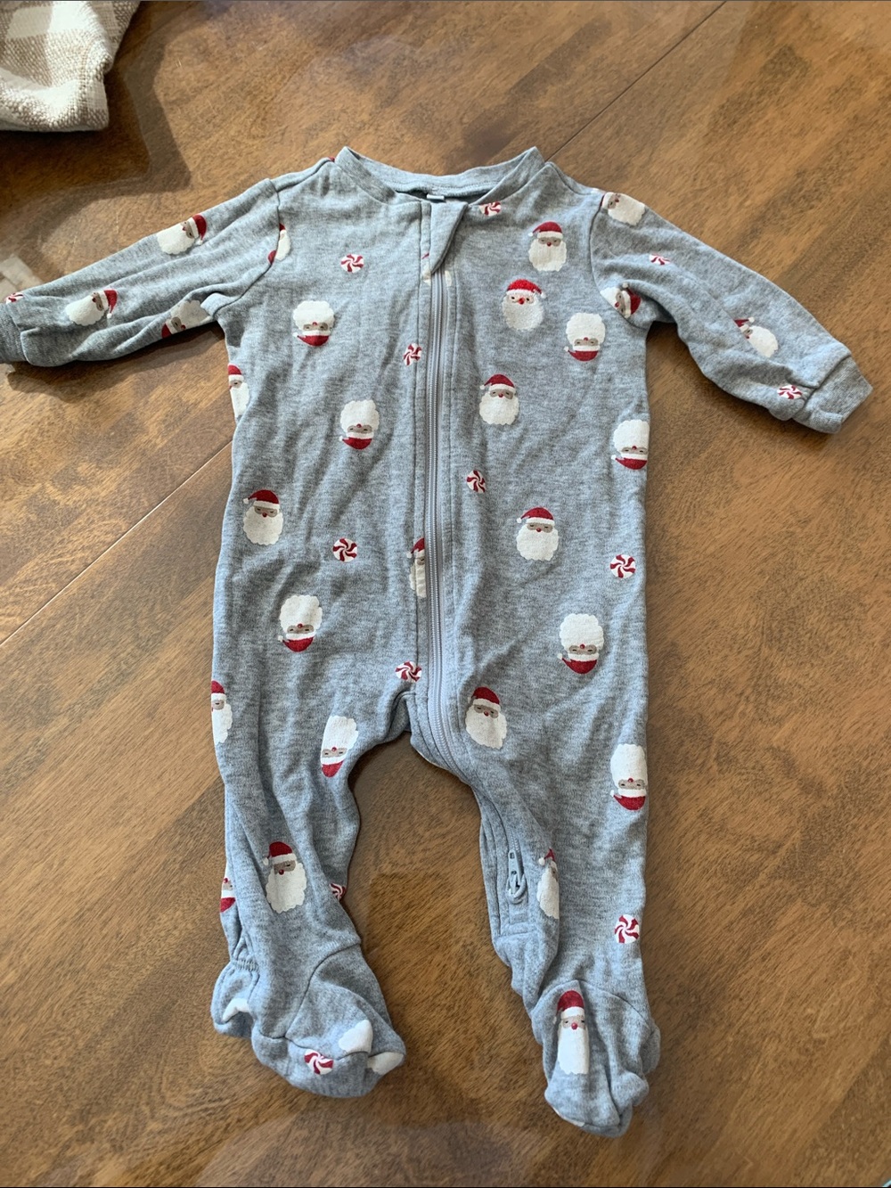 Kids Gray Santa Print Footed One-Piece Pajama